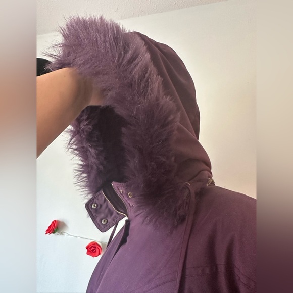 Vintage Women's Sequence Purple Faux Fur Hooded Jacket Coat L XL - Picture 4 of 9